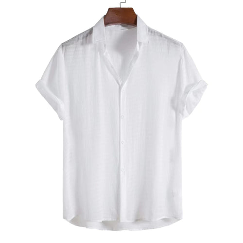 100% Cotton Linen Shirt Men Summer Short Sleeve Male T-shirts