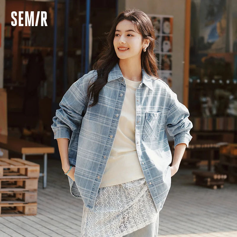 Semir Denim Shirt Women Oversize Spring 2025 New Spring Checkered
