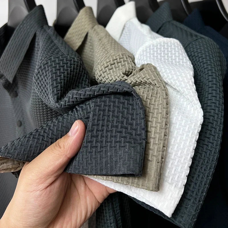 Motorcycle Summer Men Lop-up Hollow Short-sleeved Polo Tee Shirt Ice