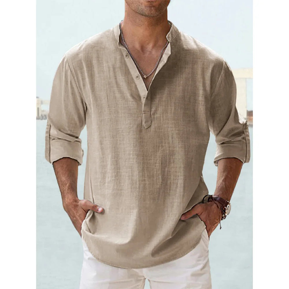 New Cotton Linen Shirts for Men Casual Shirts Lightweight Long Sleeve