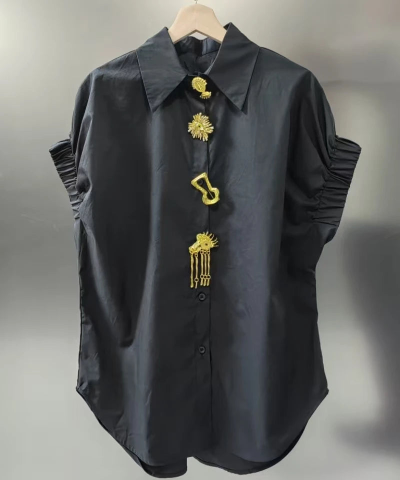Luxury Design Removable Sequins Blouses Shirts Women 2026 Summer Trend