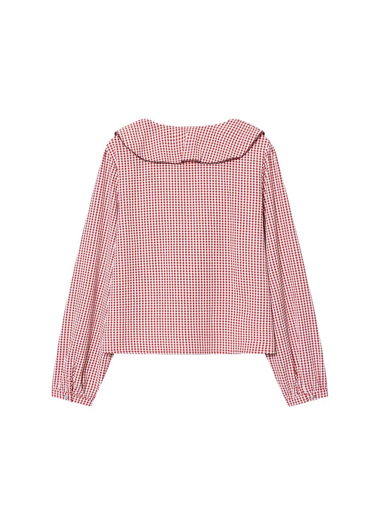 TFMLN Spring Women Long Sleeve Shirts New Vintage Elegant Plaid V