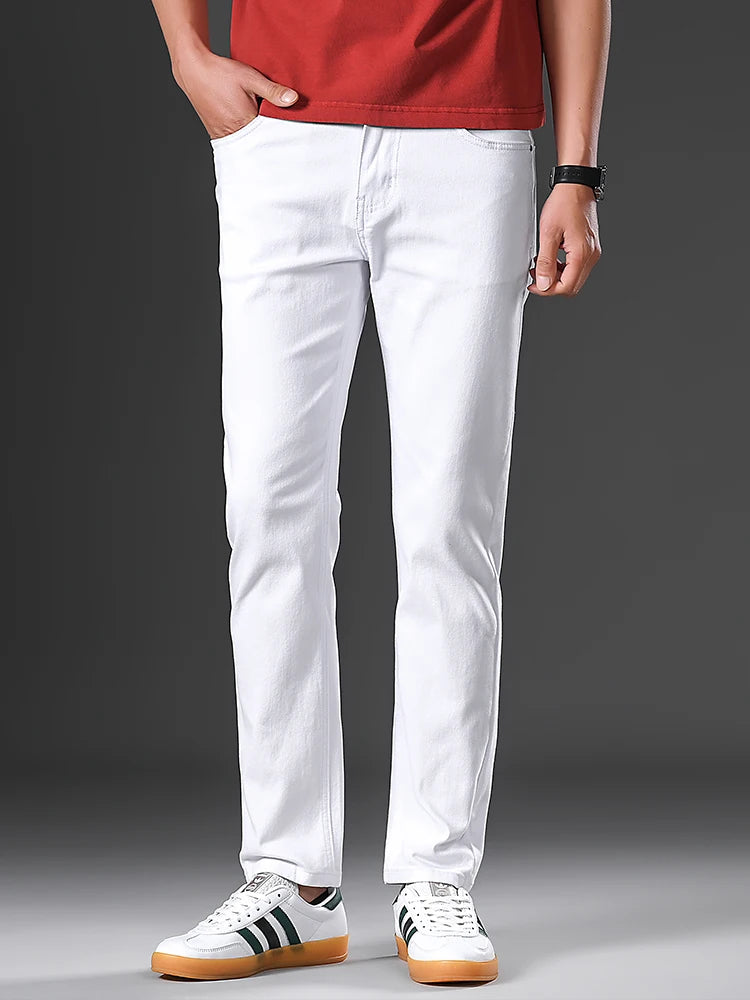 Men’s Korean Style Slim Straight Jeans Spring Cotton Stretch Denim