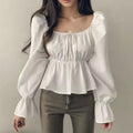 2025 Fashion New Ruffle White Long sleeved Women's Blouses Square Neck