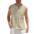 Cotton Linen Shirts Men's Casual Sleeveless Vest Lace Up Shirts Retro