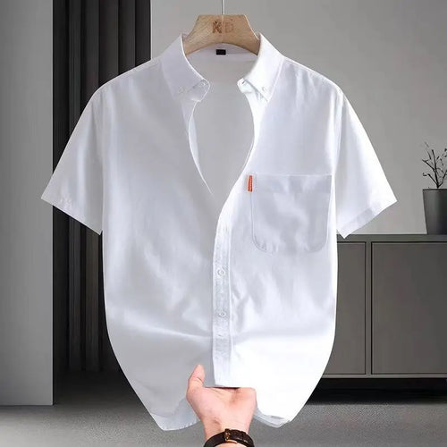 100% Cotton Men's Oxford Shirts Short Sleeve Solid Color Turn Down