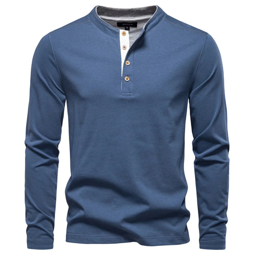 AIOPESON Heavyweight Henley Shirt Men 100% Cotton Thermal Long Sleeve