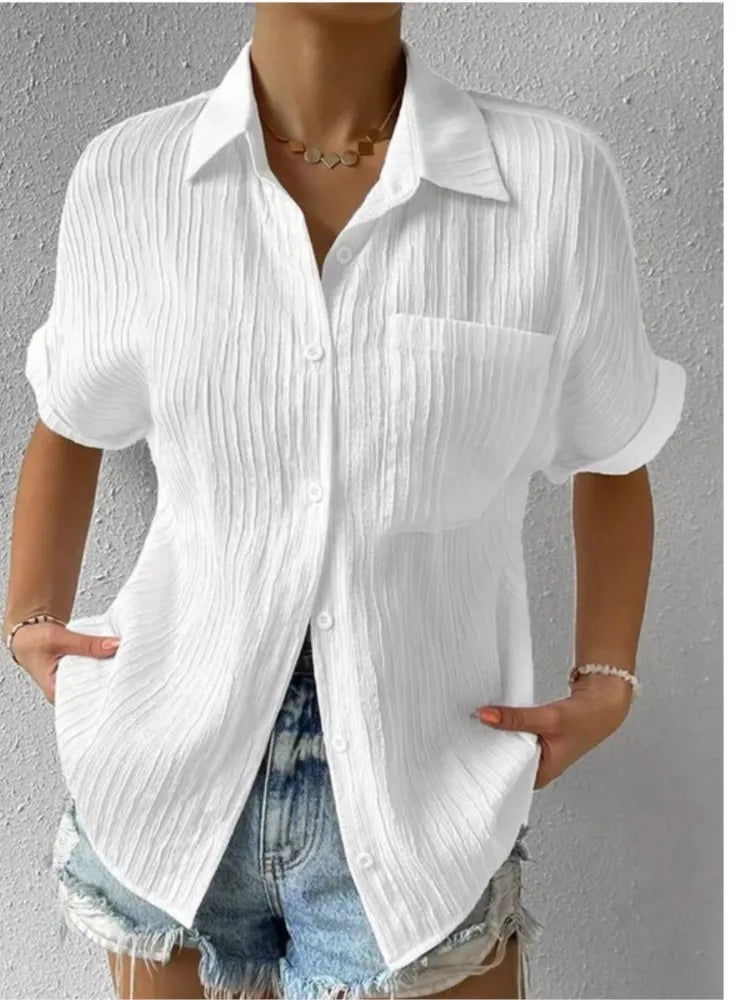 Solid Color Blouse For Women's Summer Fashion Loose Shirts Short