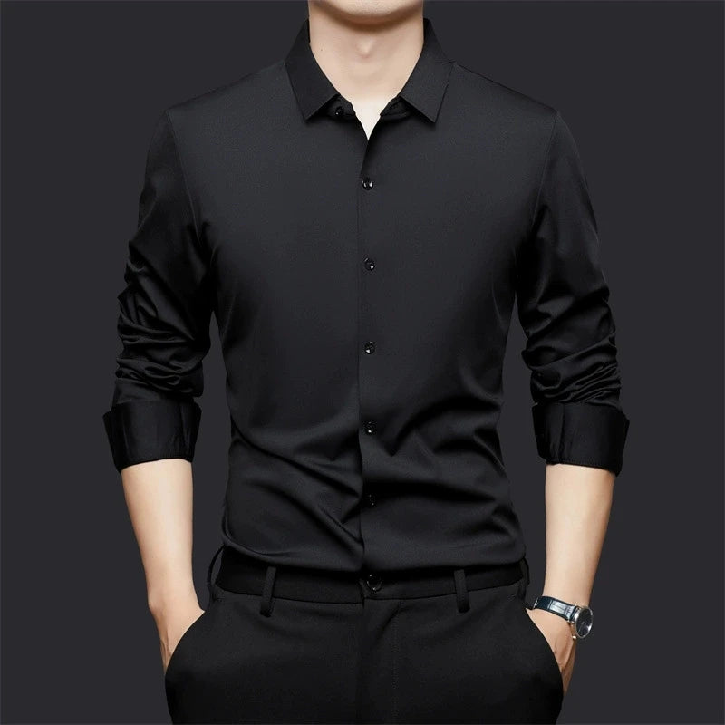 High Stretch Men Business Shirt Long Sleeve Anti-wrinkle Non-ironing