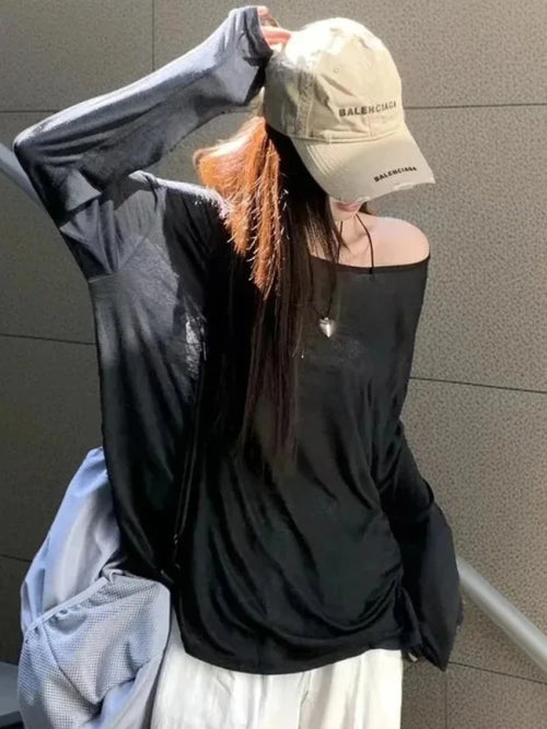 Summer T-shirt Women Beach Thin See Through Oversize Tees Korean Chic