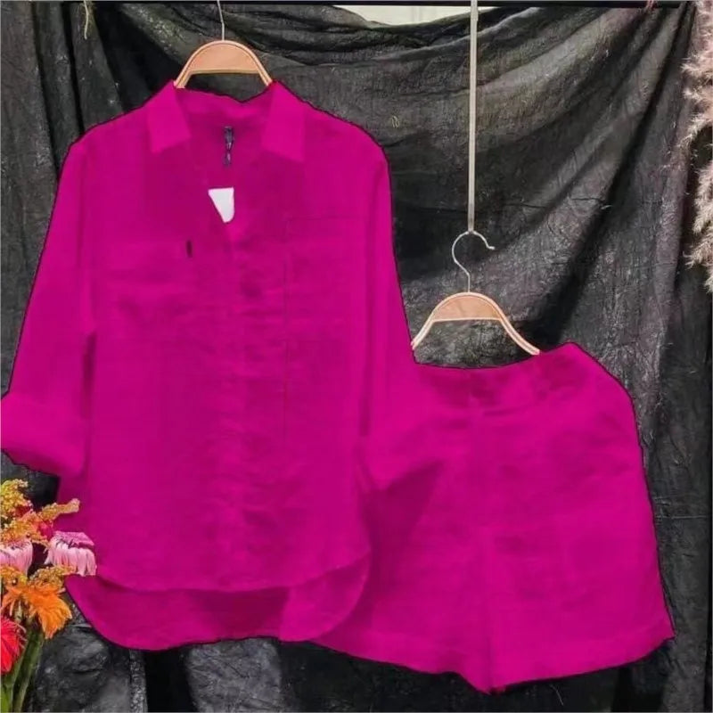 Summer Cotton Linen Casual Home 2 Piece Set For Women 2024 Fashion