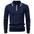 2025 Button Down Polo Shirt Men Solid Color Stripe Long Sleeve Fall