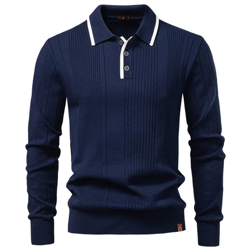 2025 Button Down Polo Shirt Men Solid Color Stripe Long Sleeve Fall