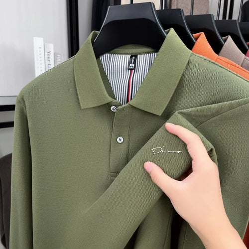 100% pure cotton high-end brand men's long sleeve polo shirt autumn