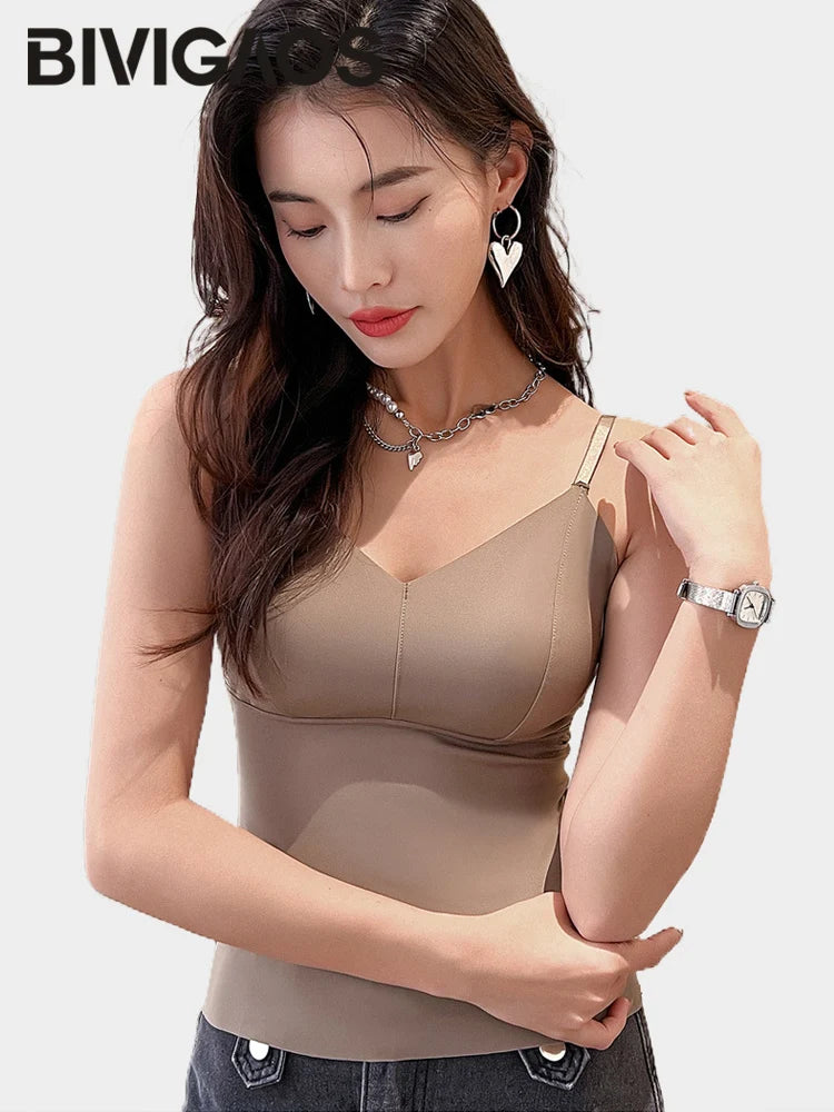 BIVIGAOS Women's Summer Seamless Ice Silk Cool Feeling Camisole V Neck