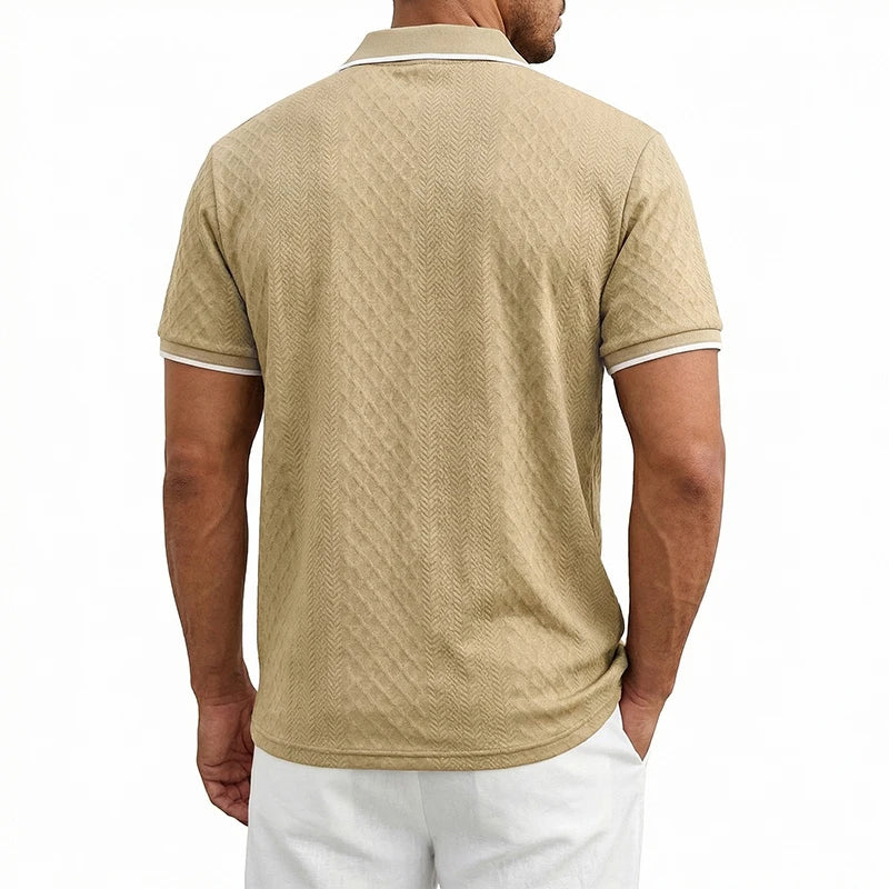 Summer Men's Casual Business Short Sleeve 9-Color Jacquard 1/4 Zip