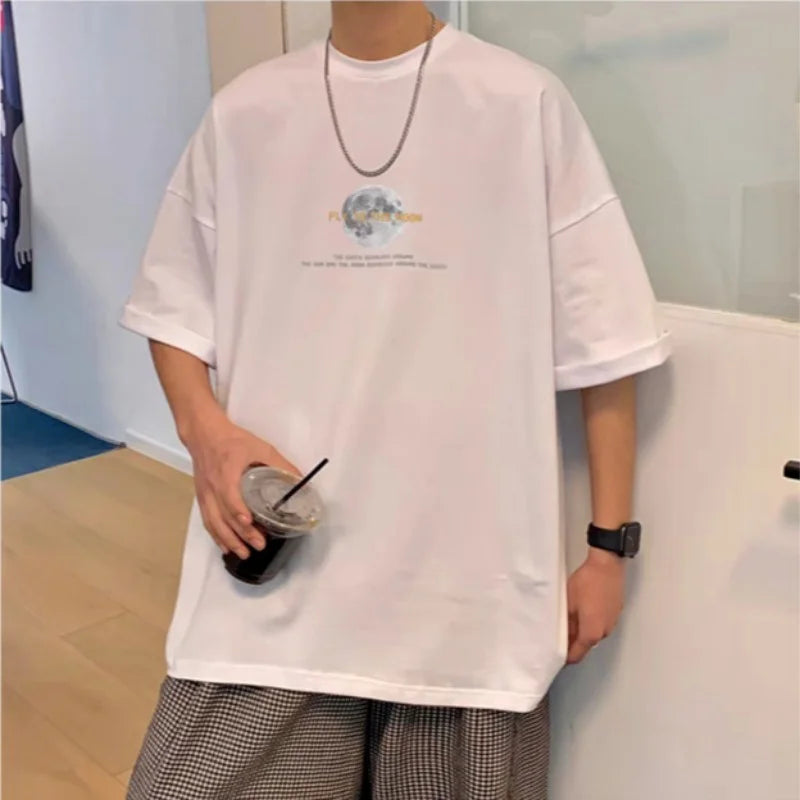 30kg To 120kg Korean Style Lazy Feeling Wearing Moon Pattern T-shirt