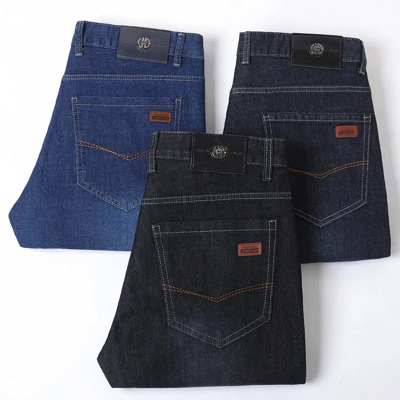 2025 New Fashion Men's Casual Black Blue Cotton Jeans Classic Style