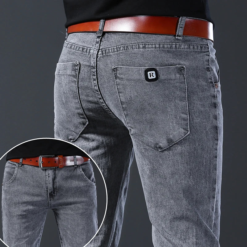 New style jeans, men's slim fit, Korean style comfortable straight leg