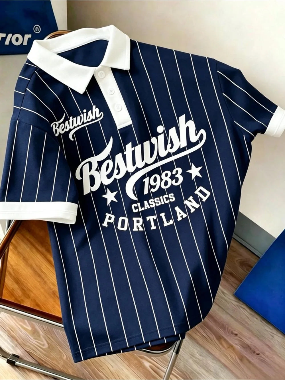 American Men's Summer Retro 1983 Striped Letter Print Comfortable
