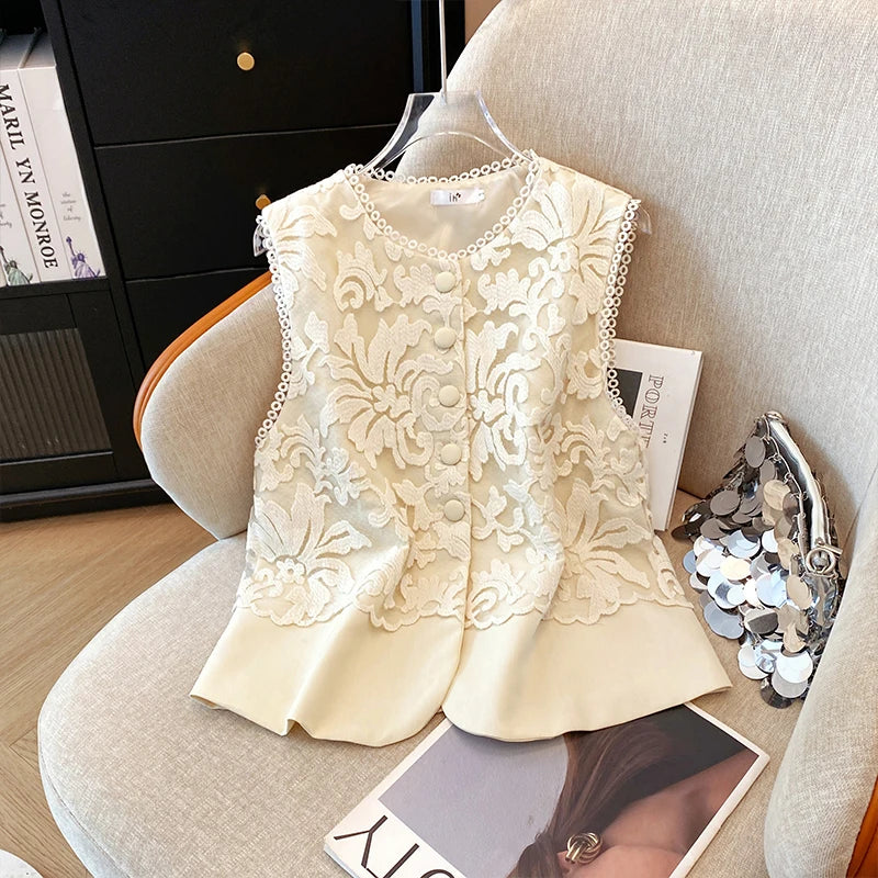 Elegant Chinese Style Embroidered Vest Women Summer Sleeveless Office