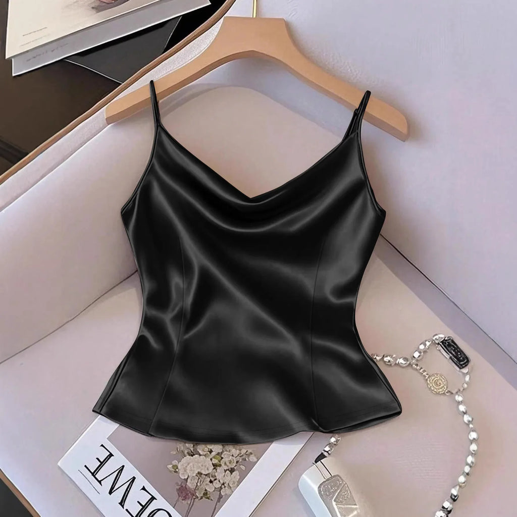 Basic Satin Tank Tops 2026 Summer Women Strap V Neck Basic Slim Waist