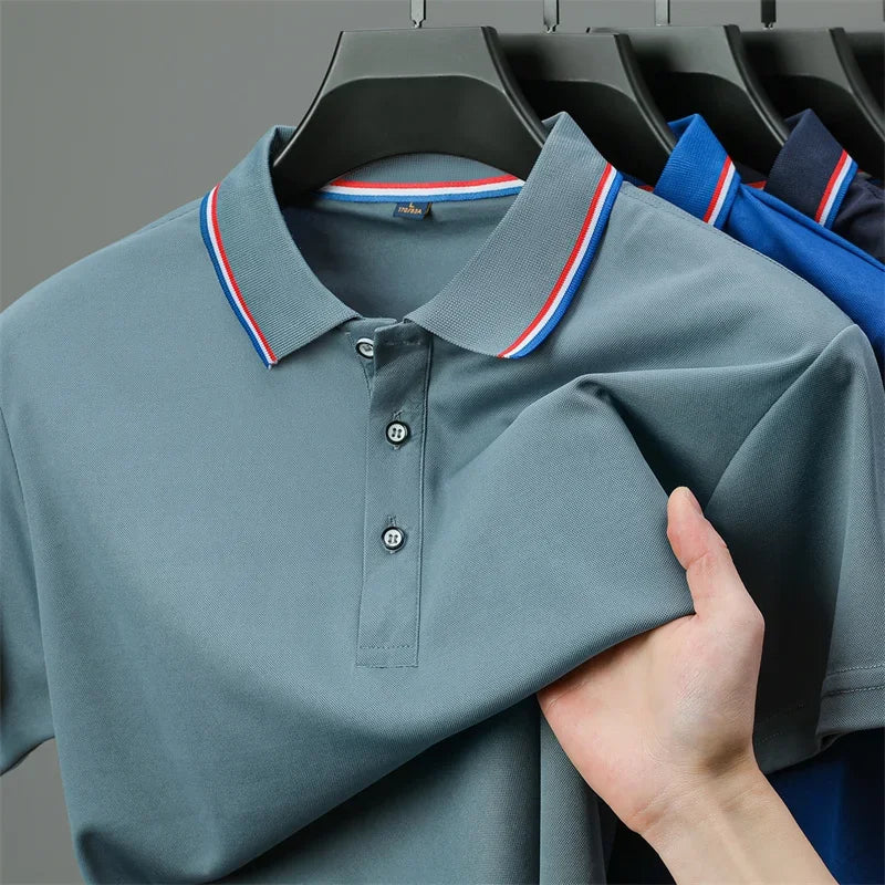 2025 New Men's Casual Solid Color Short Sleeved Polo Shirt Summer