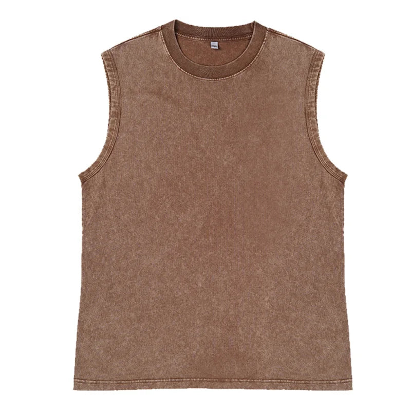 Men's Vest Vintage Washed tee 100% Cotton Tank Tops Summer Casual