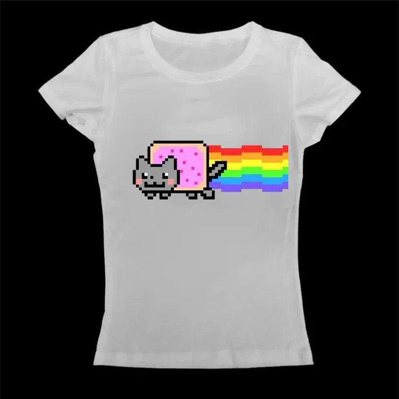 Cute 2000s Aesthetic Letter Print T-Shirt Y2K Women's Star Tops