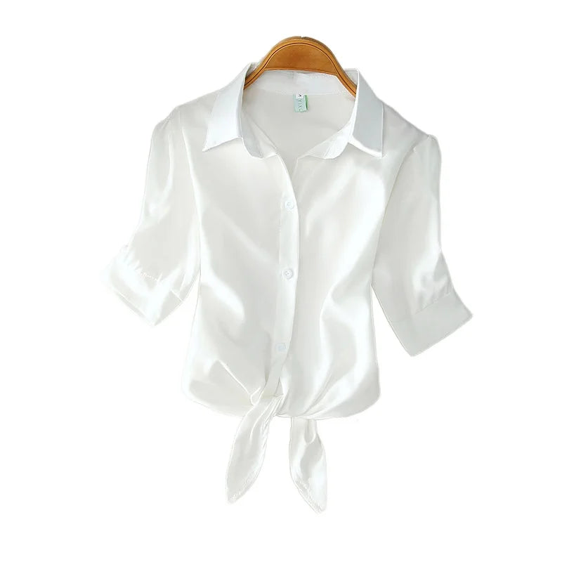 2023 Fashion Solid Color White Women Shirt Casual Blouses Autumn Half