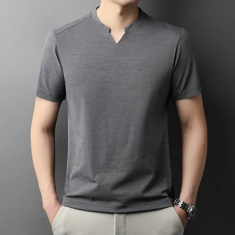 Korean Men's Casual and Fashionable Small V-neck Solid Color Short