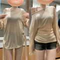 Sexy Thin See Through Long sleeve Oversize T shirt Women Bandage Off
