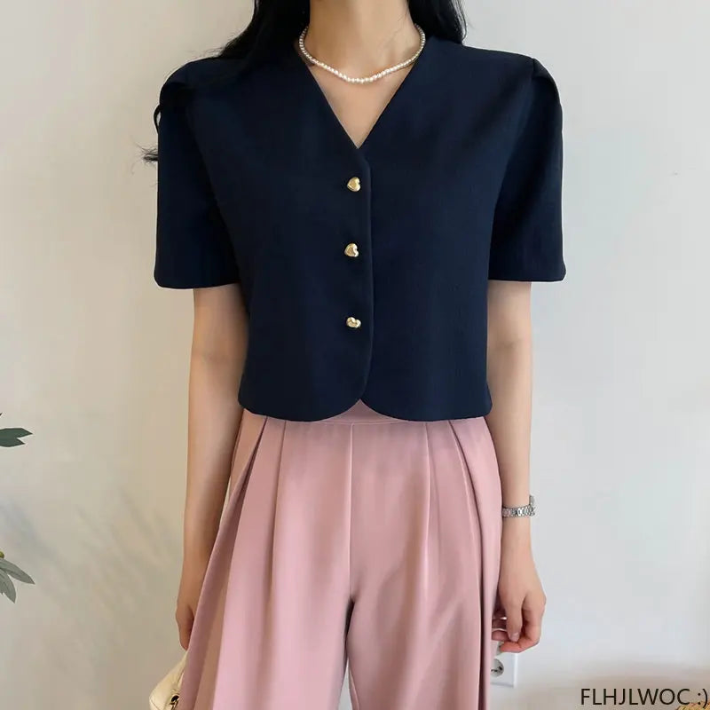 Chic Korea Short Crop Tops Blouses New Design Women Japan Girls Office