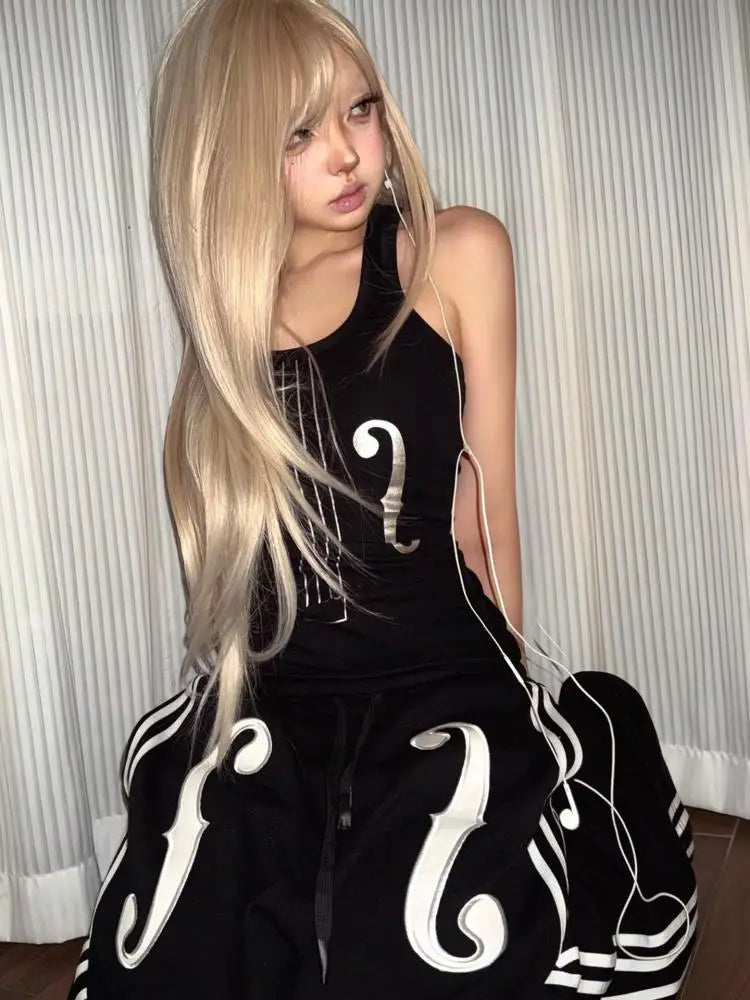 Seeslim Print Tank Tops Women Summer Tops Punk Style Black 2000s