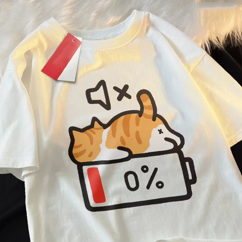 Retro Style Cat Printing Loose Short-sleeved T-shirt Pregnant Woman