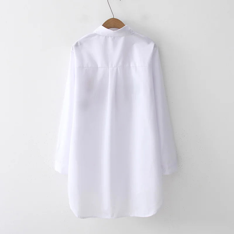 2024 New White Shirt Casual Button Up Turn Down Collar Female Blouse