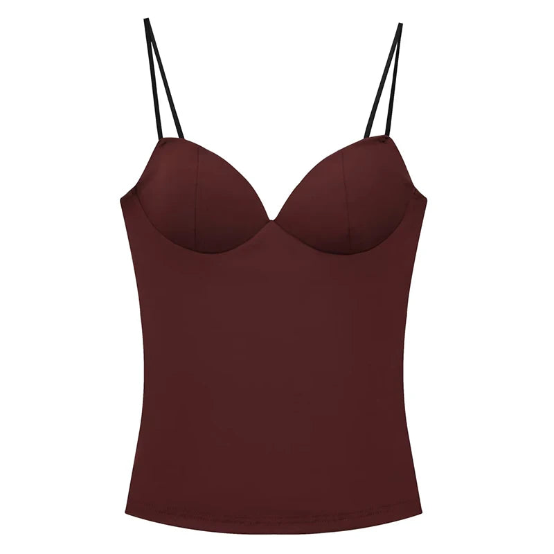 HXAO Sleeveless Crop Tops For Woman Corset Camisole Brown Top Women