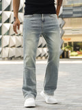 Men's Simple Design Slim Fit Bootcut Denim Pants Blue Stretch Elastane