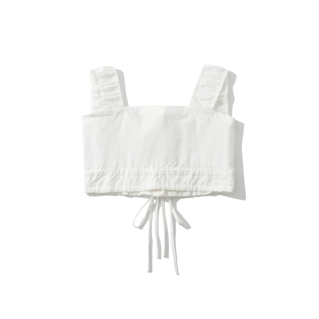Sexy White Lacing Up Bow Open Buttons Tank Top Camisole + Women