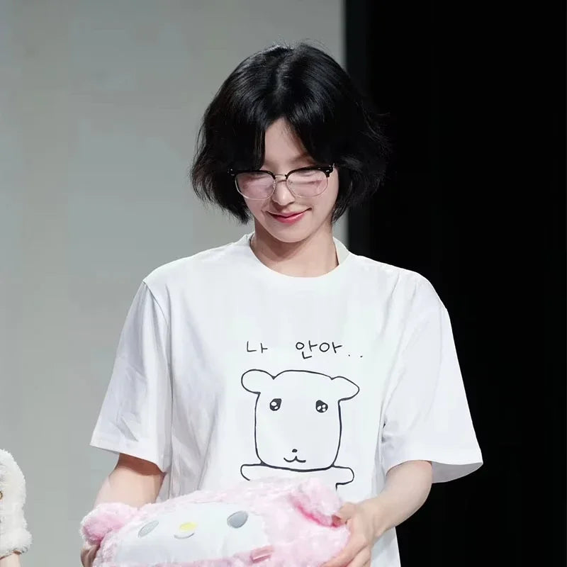 Women's Cute Slim Round Neck T-shirt, Funny Harajuku Graphic Short