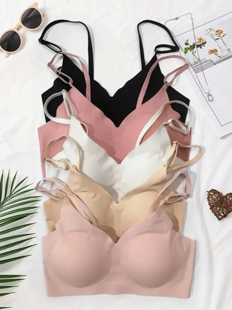 1 Pcs Seamless Wireless Bras, Soft & Comfy Solid Bra With Removable