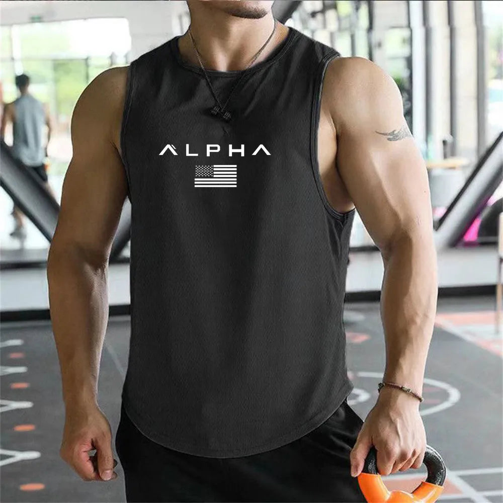 Cross-border European Size Alpha Men's Printed Round-neck Fitness