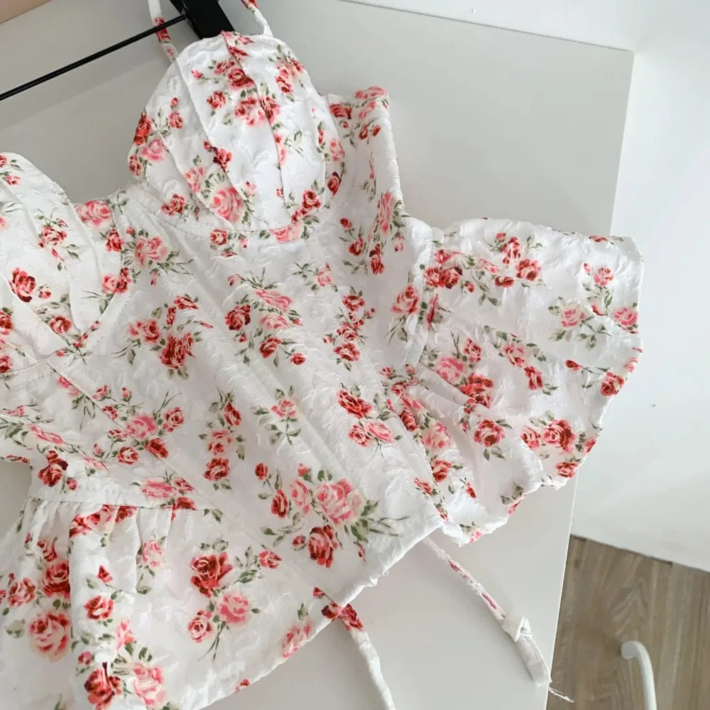Sexy Slim  Corset ruffle print Chic Korean Camis Tank Top Basic