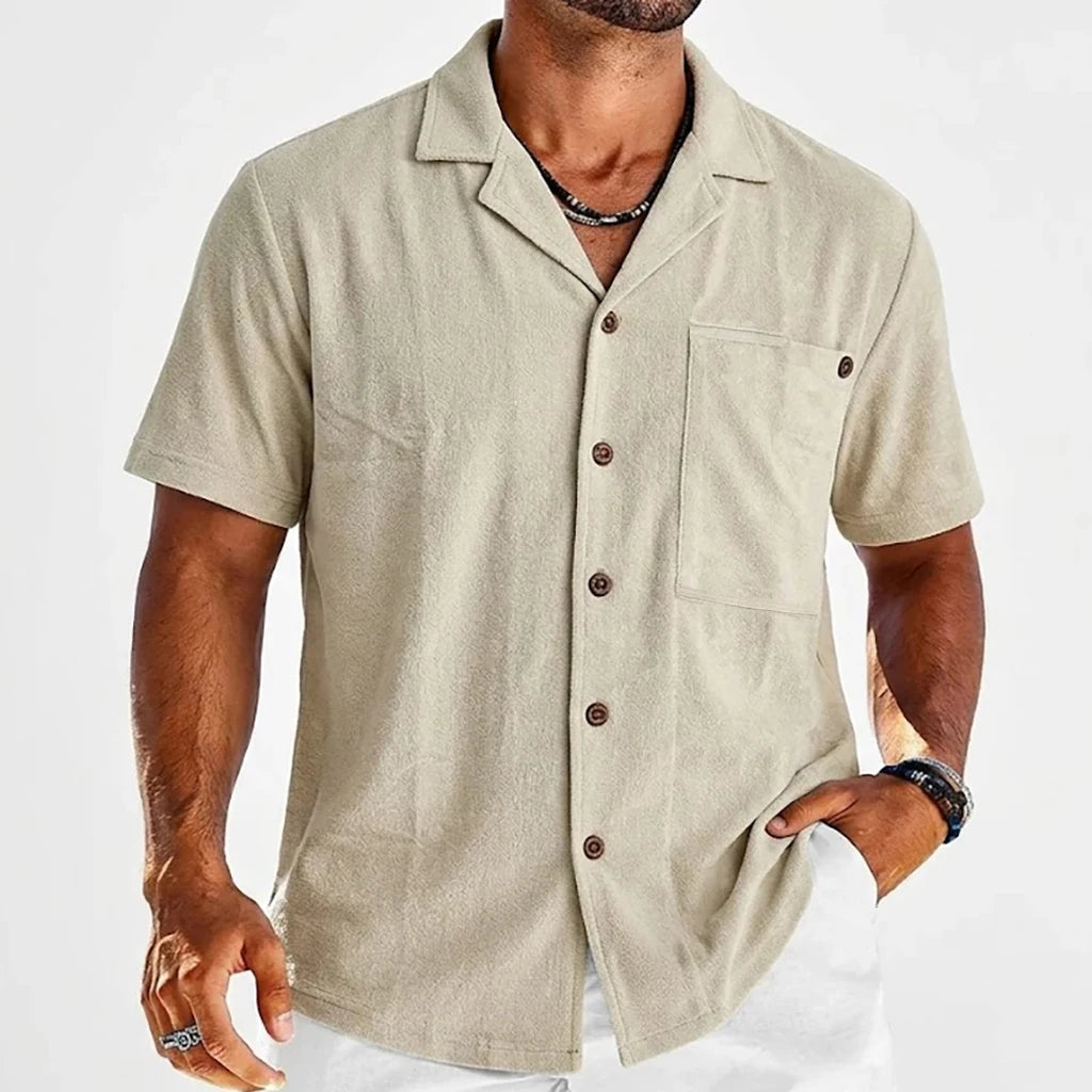 Mens Premium Short Sleeve Linen Shirts Summer Lightweight Breathable