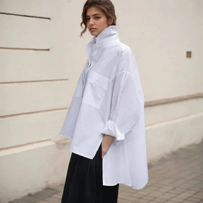 New Women Blouse Shirt Casual Irregular Loose White Shirts Fashion