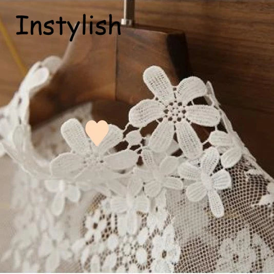 Women Elegant Perspective Lace Blouse Sexy Long Flare Sleeve High
