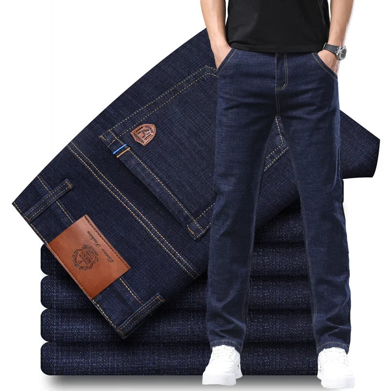2024 Fashion Men Stretch Loose Straight Jeans Casual Elastic Slim Fit