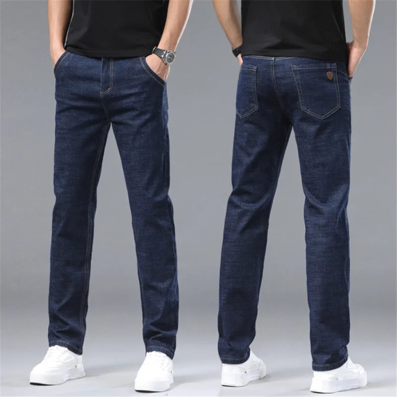 2024 Fashion Men Stretch Loose Straight Jeans Casual Elastic Slim Fit