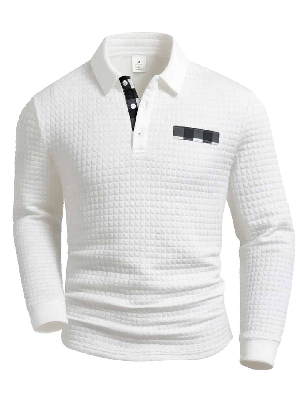 Men's Polo Shirts Square Plaid Texture Fabric Solid Color Mens Long