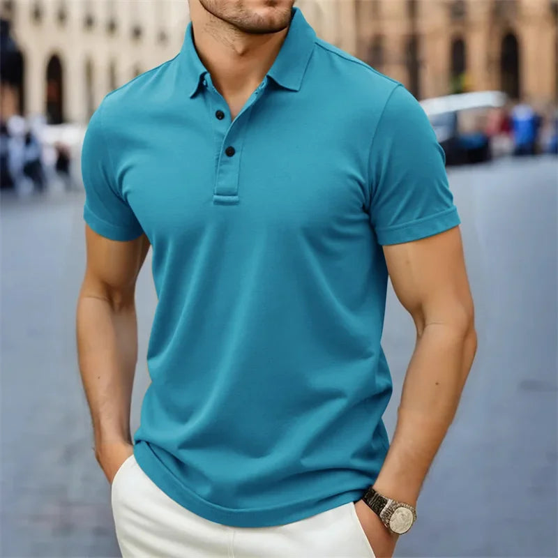2026 New Men's Casual and Fashionable Simple Collared Short Sleeved